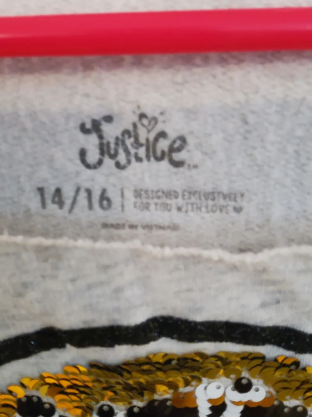 Justice Gray Sweatshirt with Gold & Black Sequin Peace Motif